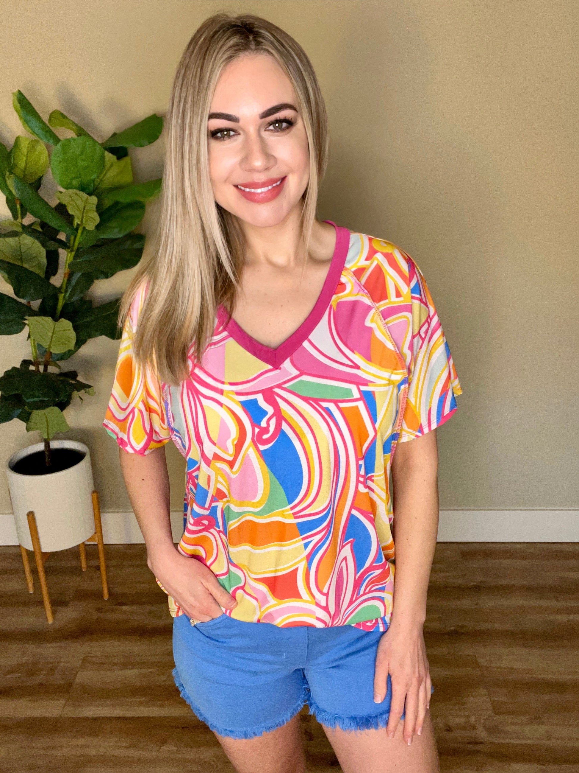 3.18 V Neck Top In Fruity Colors American Boutique Drop Ship