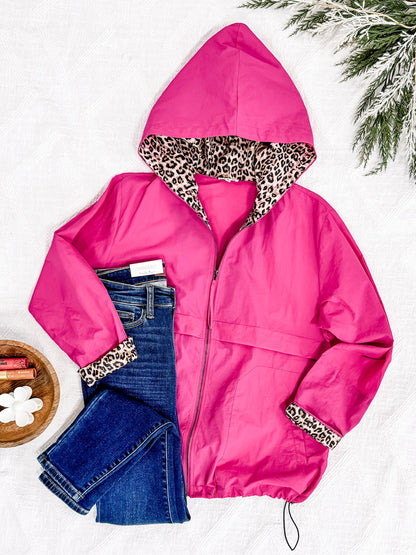1.03 Lightweight Hooded Jacket With Animal Print Detail In Hot Pink American Boutique Drop Ship