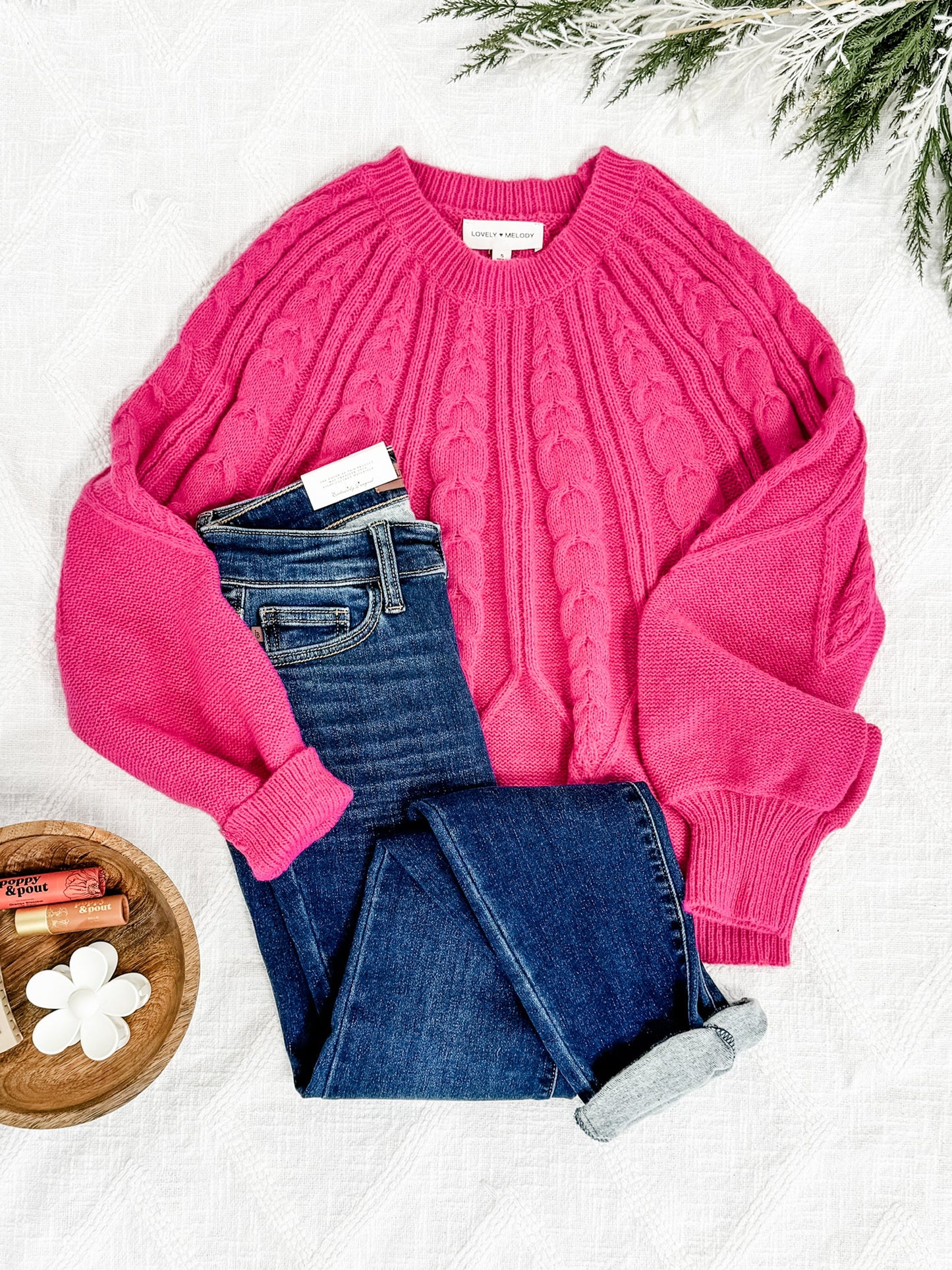 1.03 Cozy Cable Knit Sweater In Pink American Boutique Drop Ship