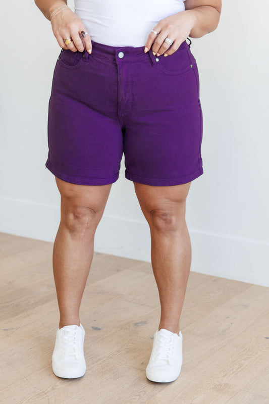 Jenna High Rise Control Top Cuffed Shorts in Purple Ave Shops