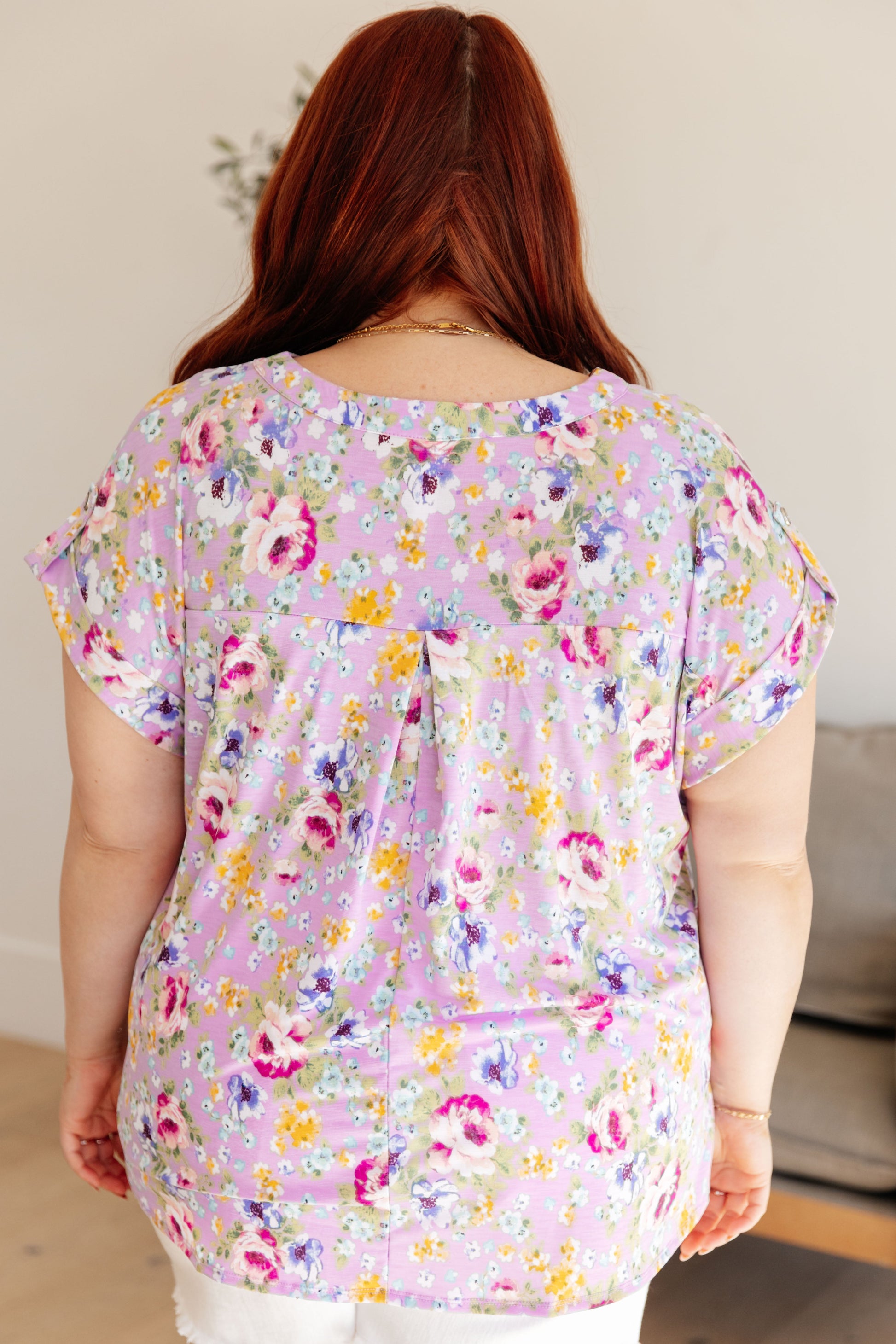 Lizzy Cap Sleeve Top in Lavender and Magenta Floral Ave Shops