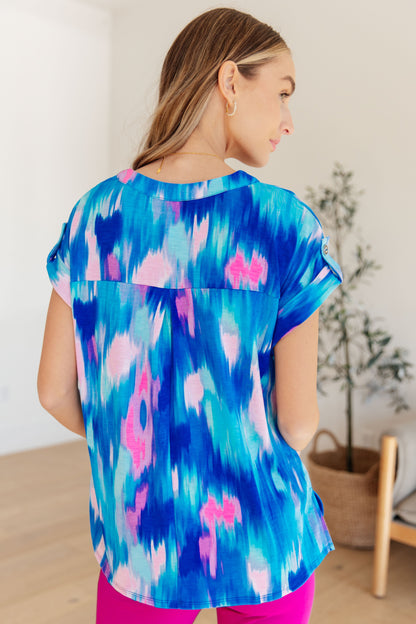 Lizzy Cap Sleeve Top in Royal Brush Strokes Ave Shops