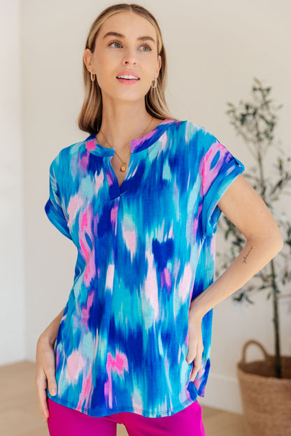 Lizzy Cap Sleeve Top in Royal Brush Strokes Ave Shops