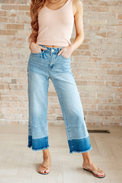 Olivia High Rise Wide Leg Crop Jeans in Medium Wash Ave Shops