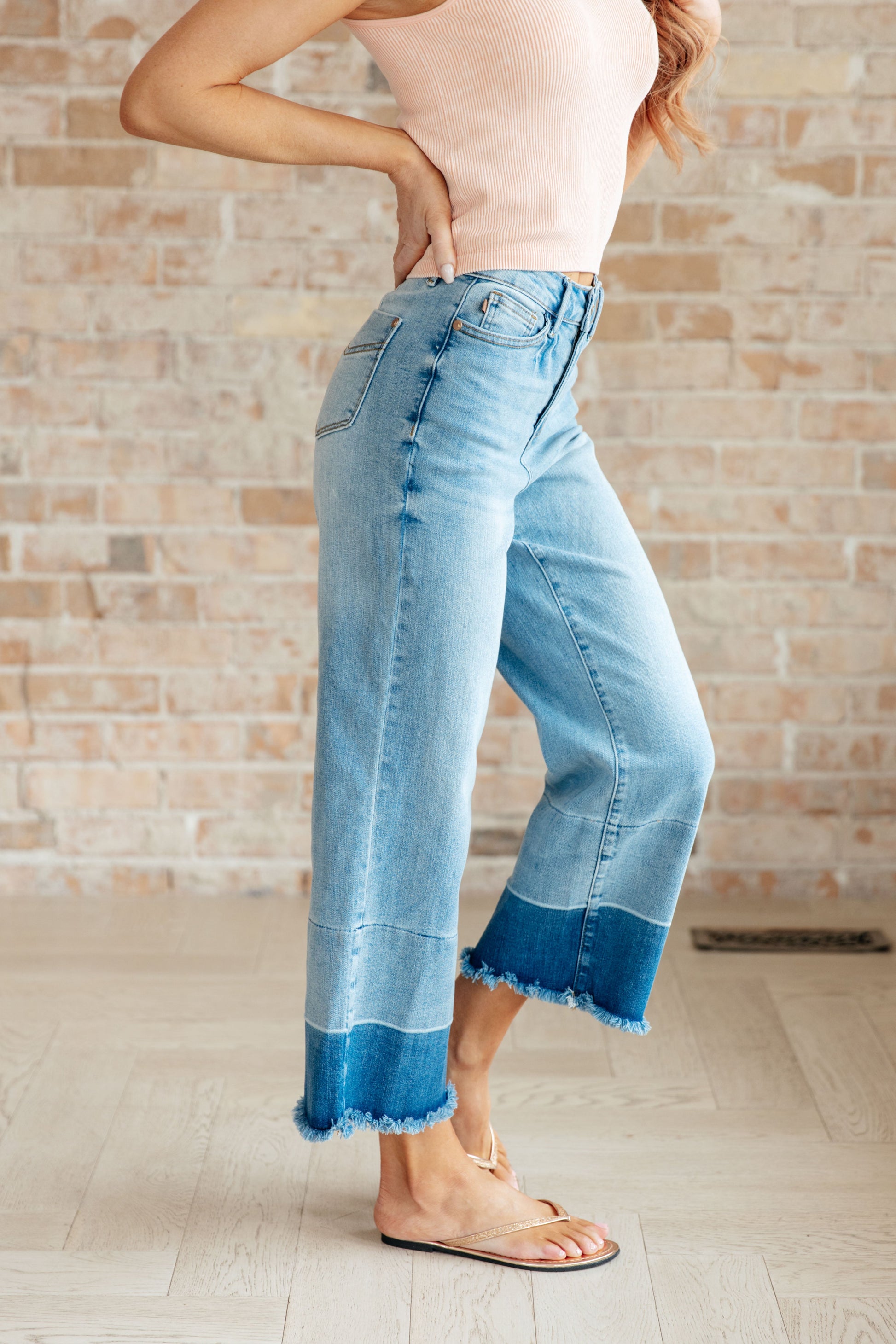 Olivia High Rise Wide Leg Crop Jeans in Medium Wash Ave Shops