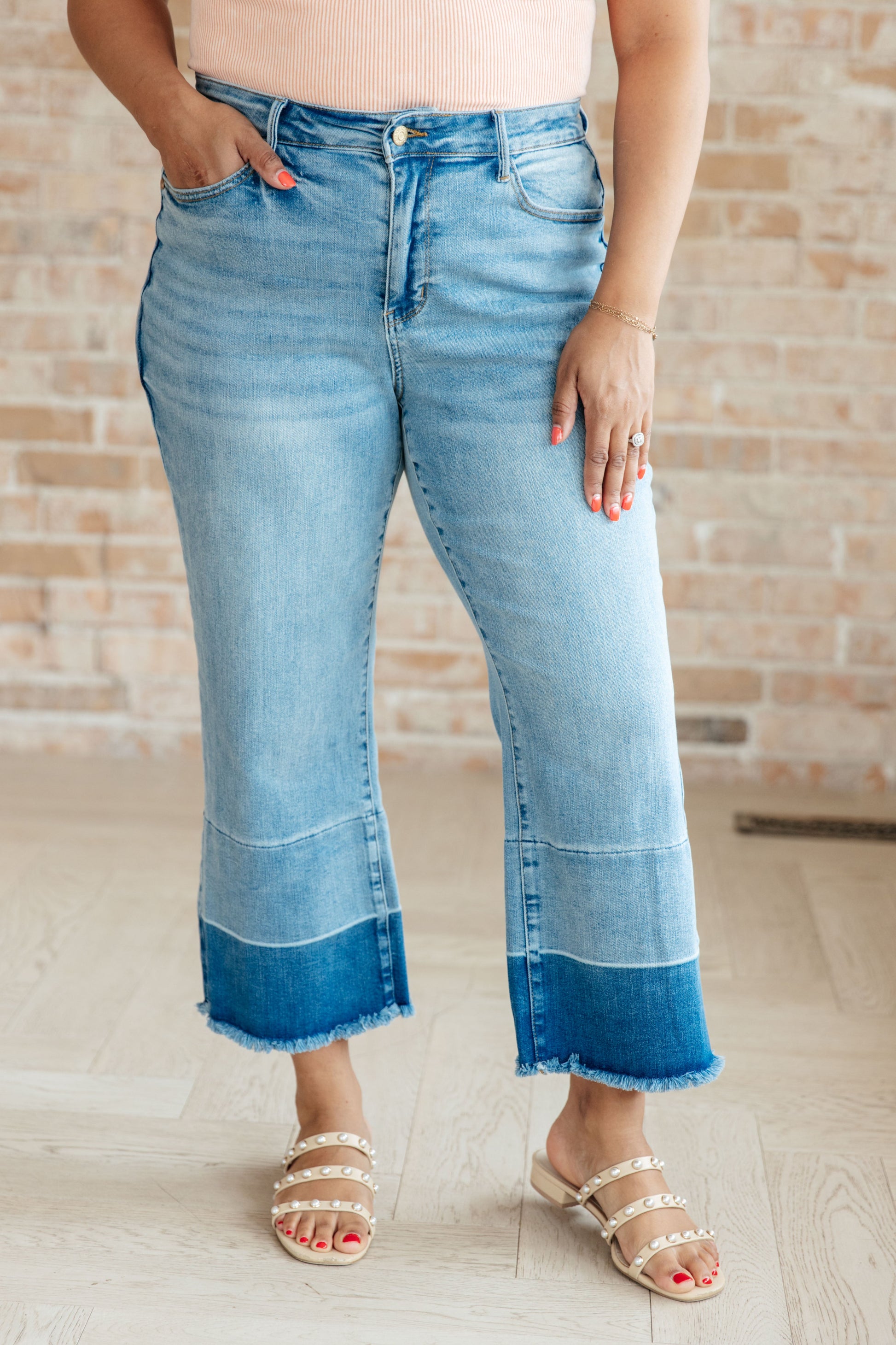 Olivia High Rise Wide Leg Crop Jeans in Medium Wash Ave Shops