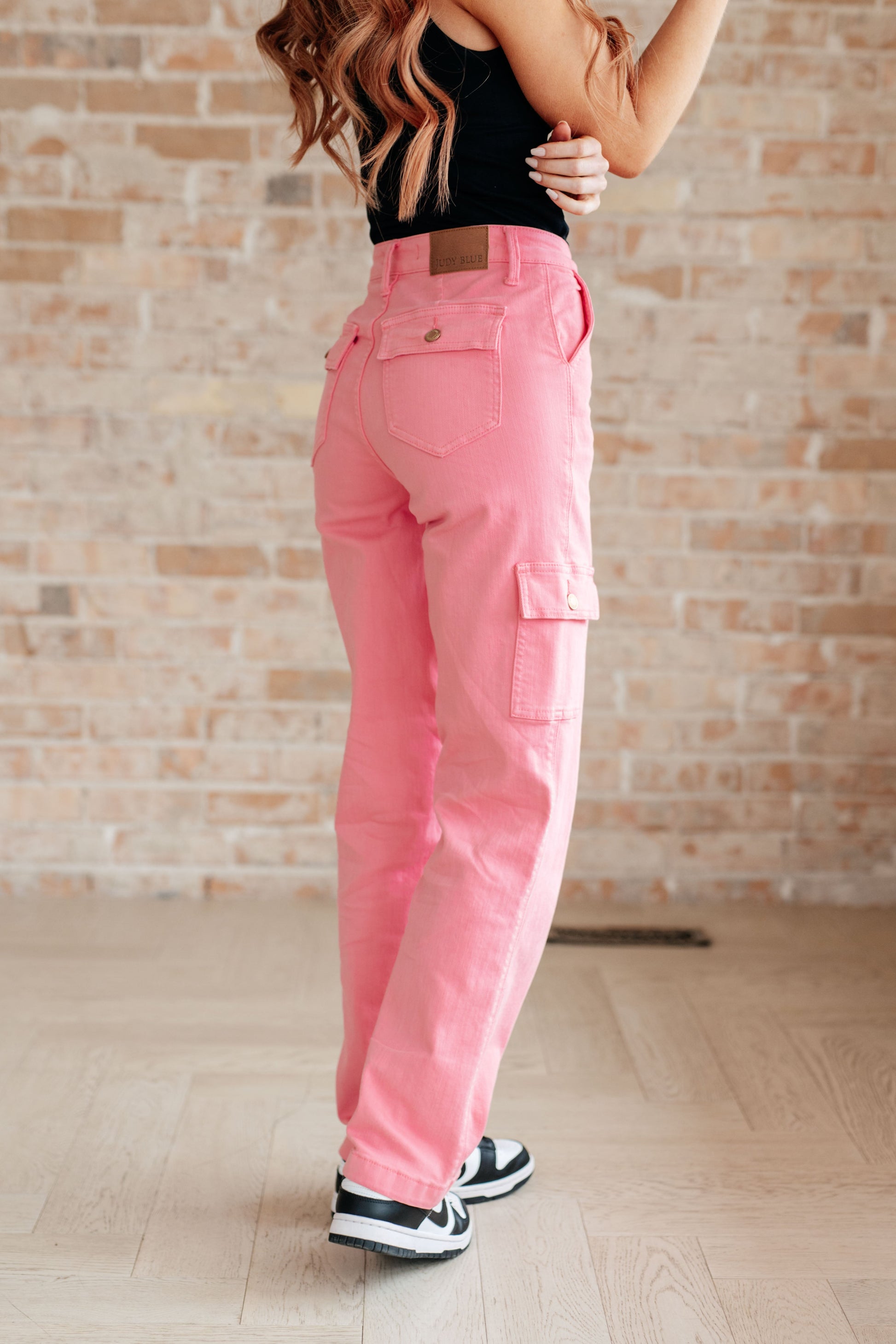 Peggy High Rise Cargo Straight Jeans in Pink Ave Shops