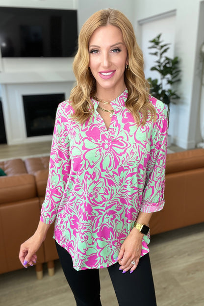 Lizzy Top in Emerald Pink Floral Ave Shops