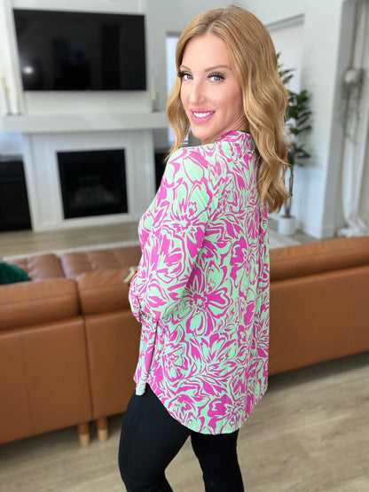 Lizzy Top in Emerald Pink Floral Ave Shops