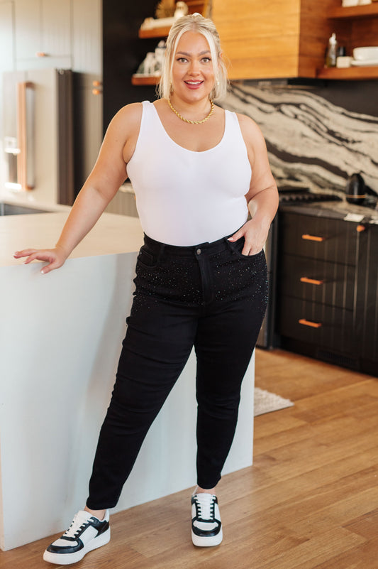 Reese Rhinestone Slim Fit Jeans in Black Ave Shops