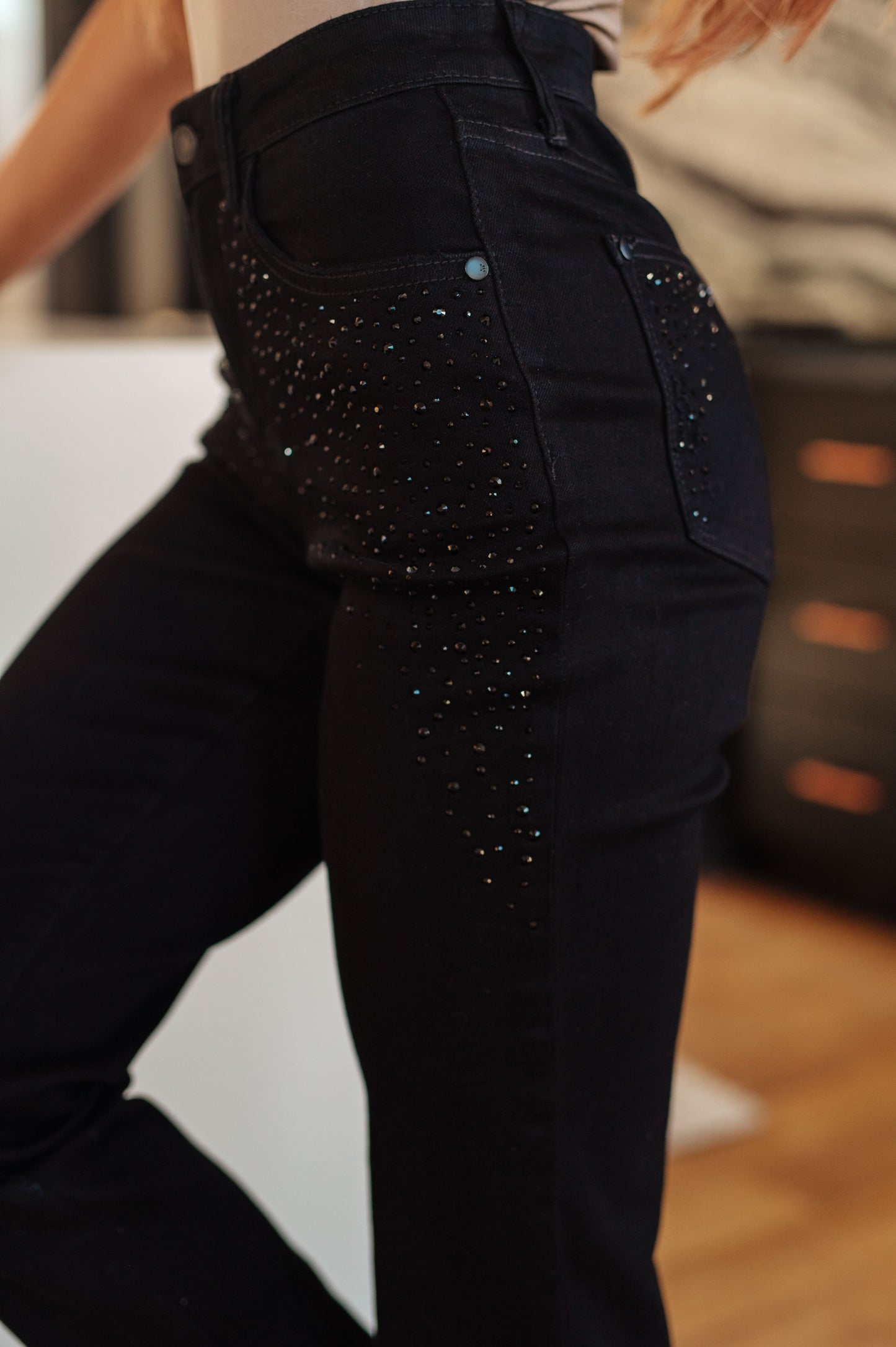 Reese Rhinestone Slim Fit Jeans in Black Ave Shops