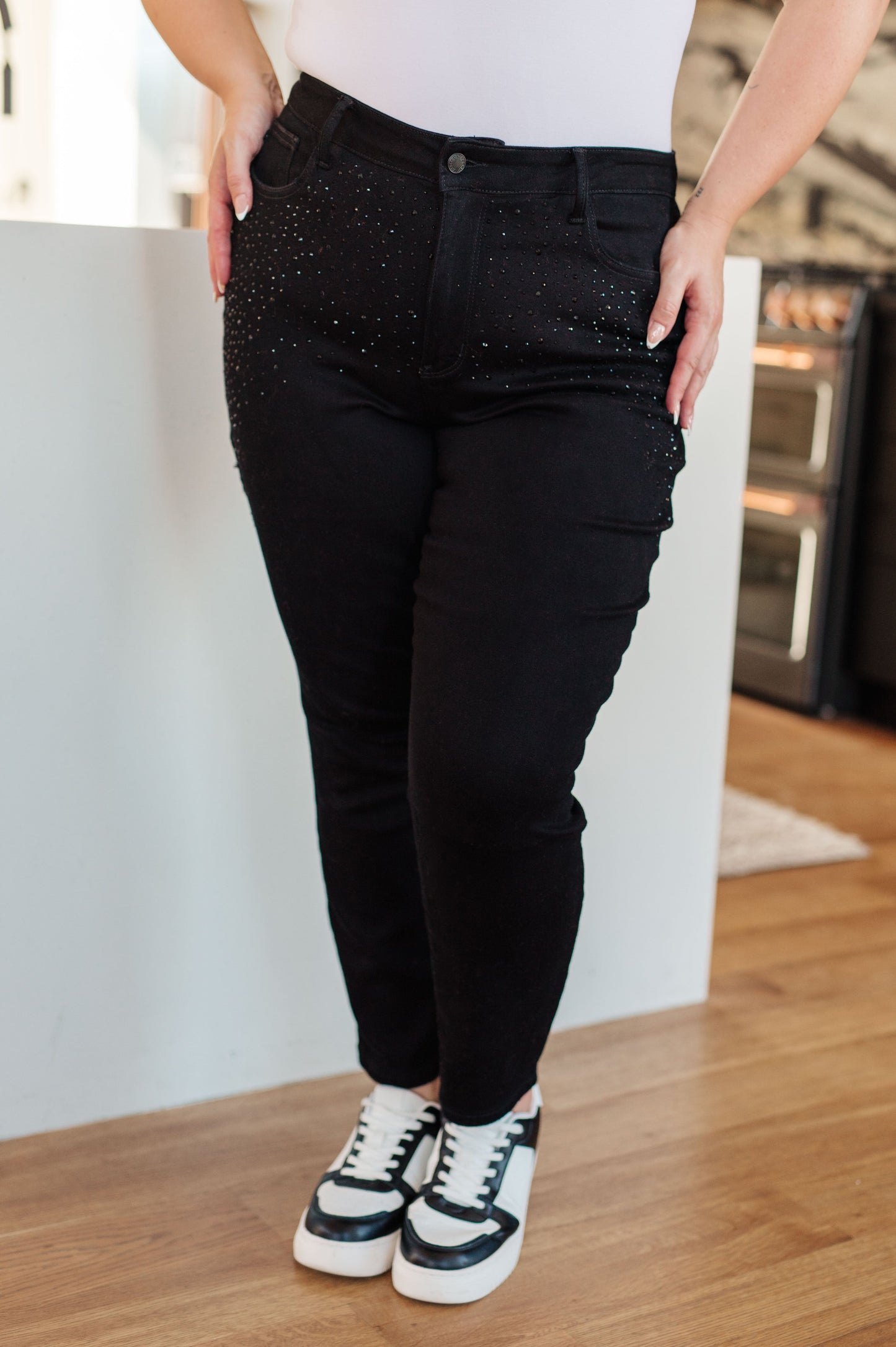 Reese Rhinestone Slim Fit Jeans in Black Ave Shops