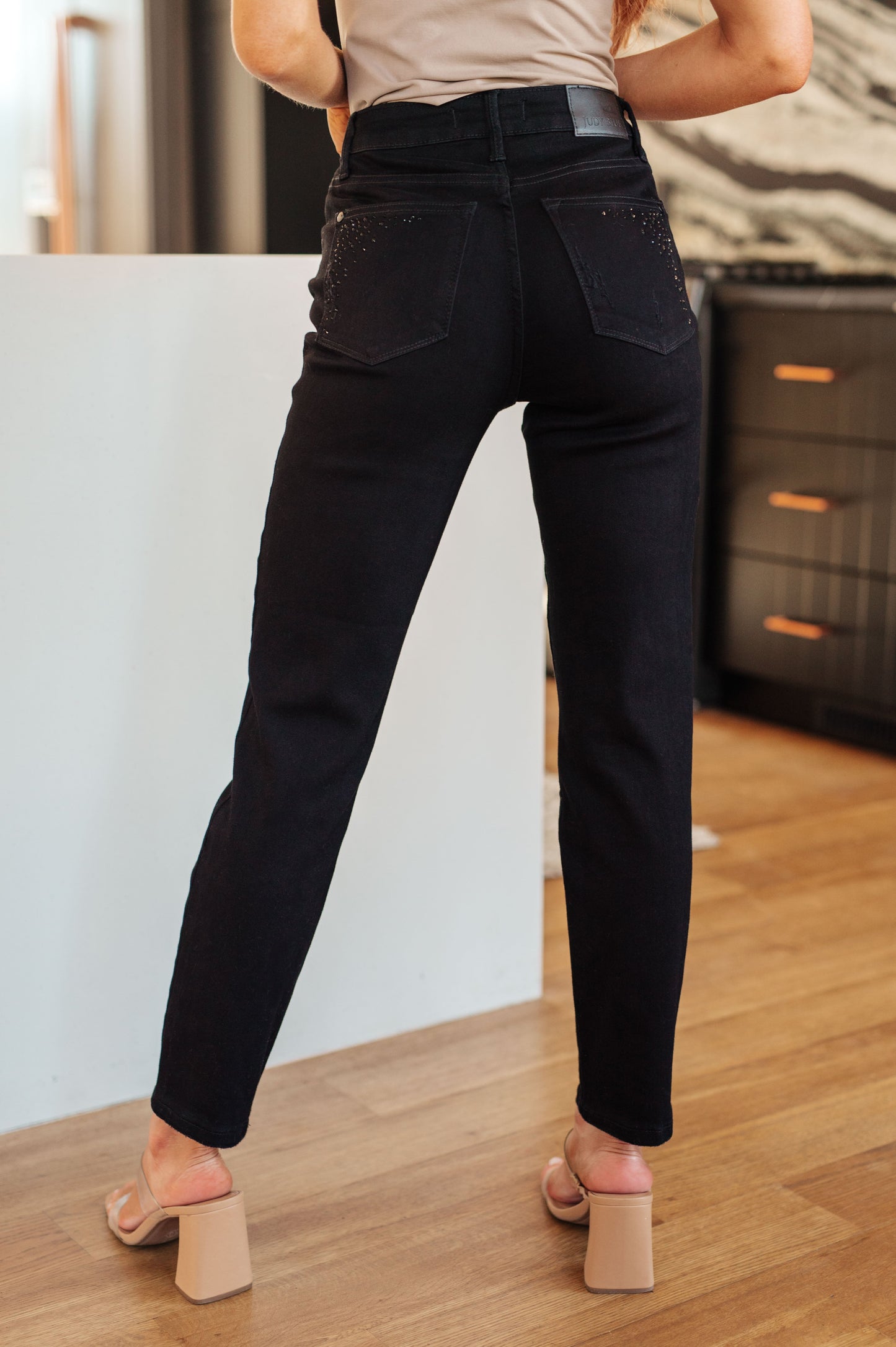 Reese Rhinestone Slim Fit Jeans in Black Ave Shops