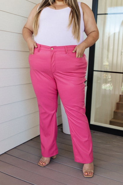 Tanya Control Top Faux Leather Pants in Hot Pink Ave Shops