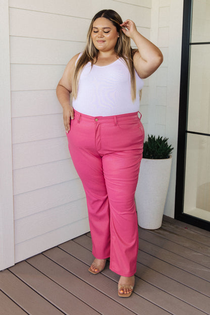 Tanya Control Top Faux Leather Pants in Hot Pink Ave Shops