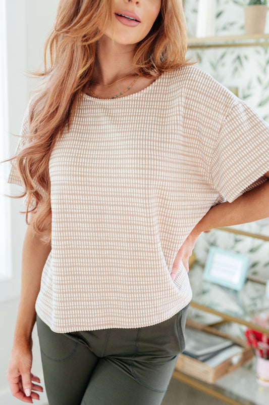 Textured Boxy Top in Taupe Ave Shops