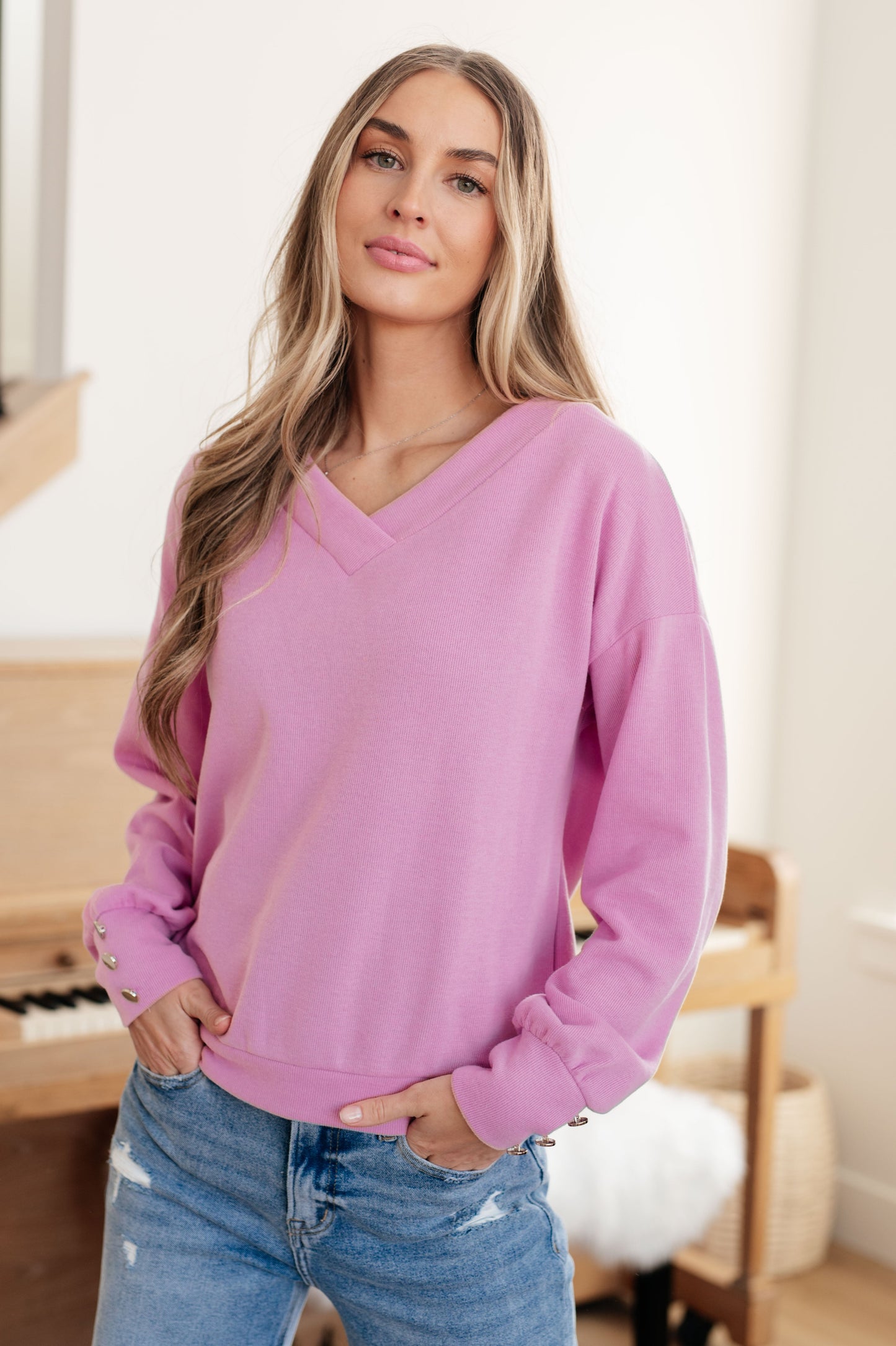 Totally Verified Long Sleeve V-Neck Top Ave Shops