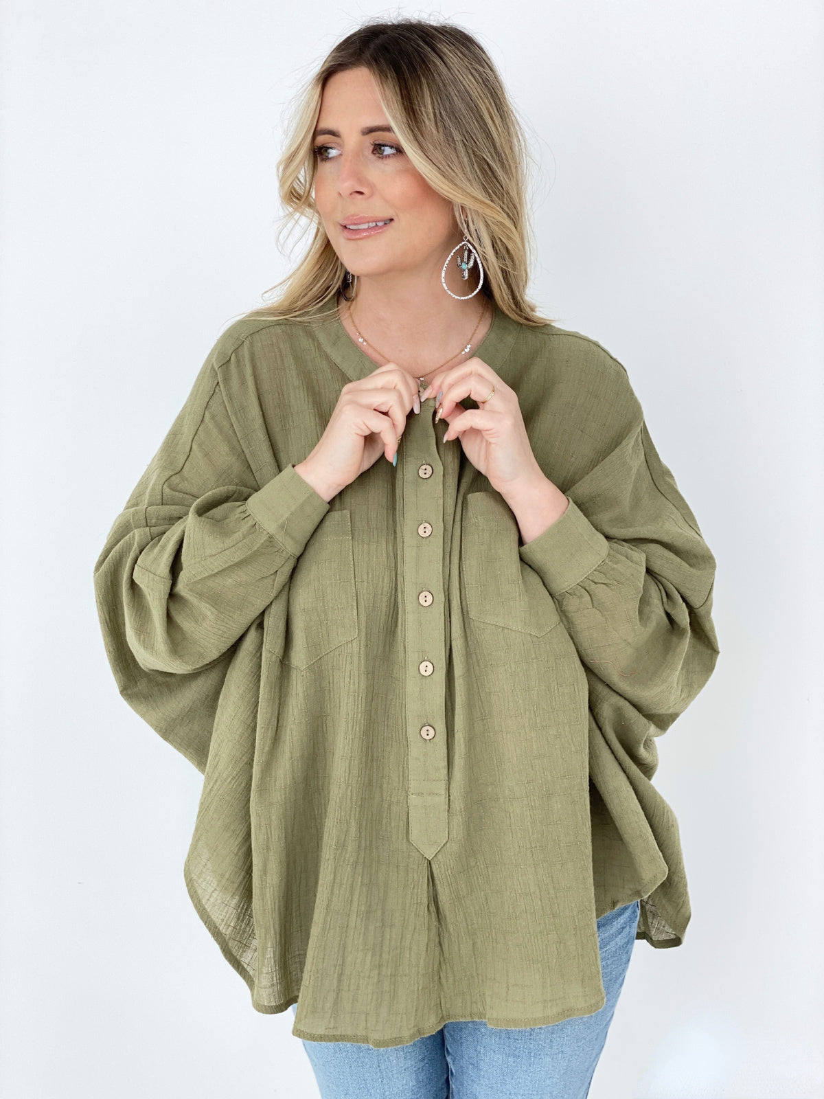 Easel Textured Cotton Linen Oversized Top Kiwidrop