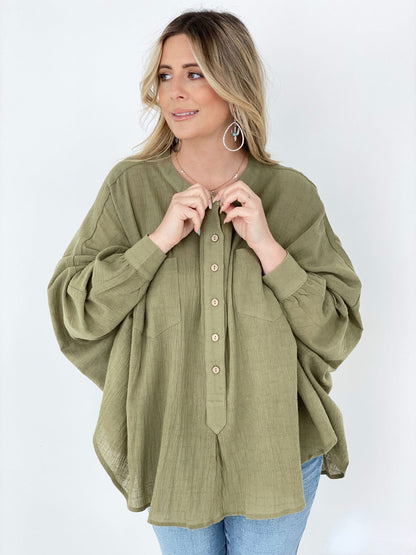 Easel Textured Cotton Linen Oversized Top Kiwidrop