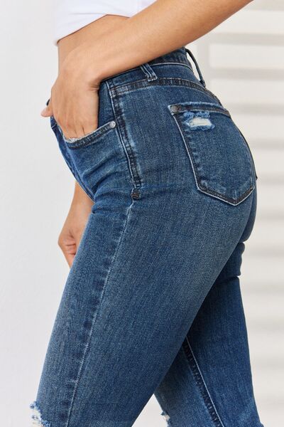 Judy Blue Full Size High Waist Distressed Slim Jeans Trendsi