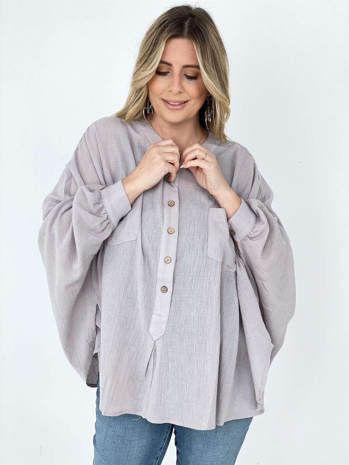 Easel Textured Cotton Linen Oversized Top Kiwidrop