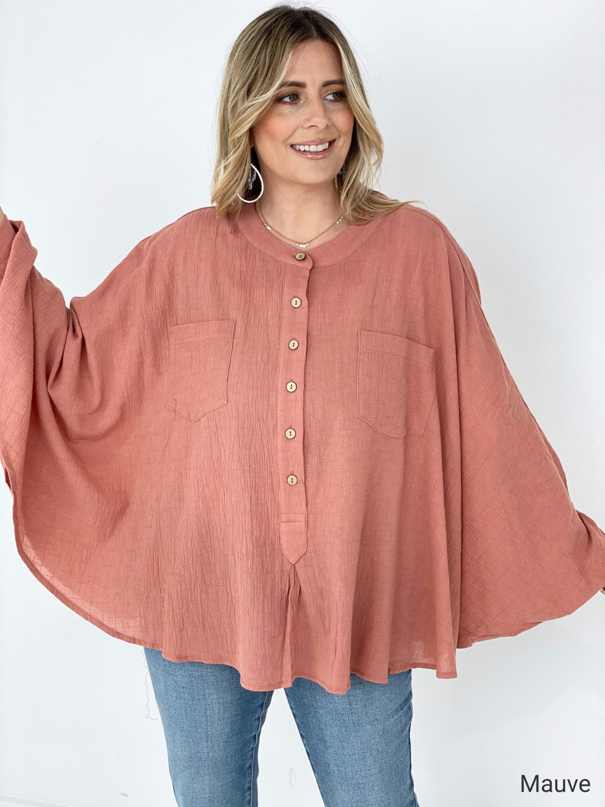 Easel Textured Cotton Linen Oversized Top Kiwidrop