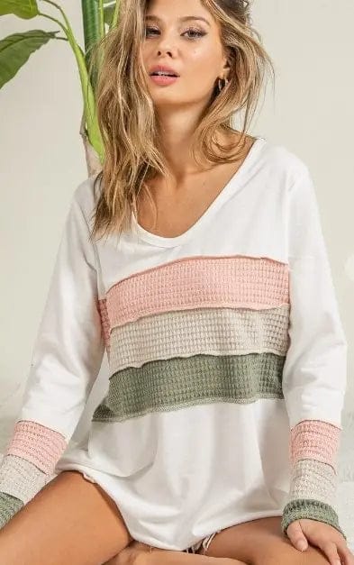 Bibi Color Block Long Sleeve Top The Magnolia Cottage Boutique