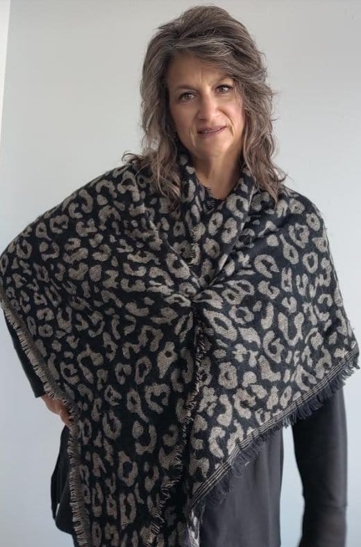 Black and Taupe leopard print blanket scarf The Magnolia Cottage Boutique