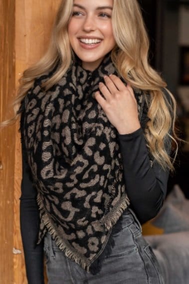 Black and Taupe leopard print blanket scarf The Magnolia Cottage Boutique