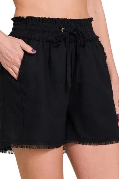 Black Frayed Hem Drawstring Shorts - The Magnolia Cottage Boutique
