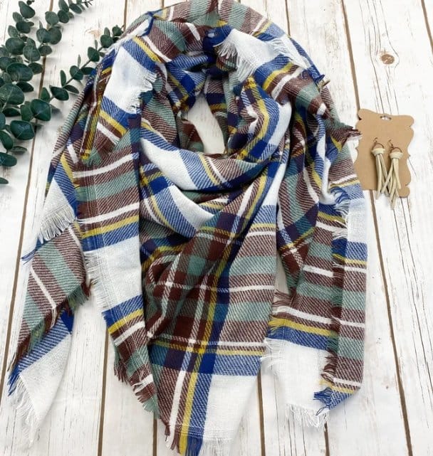 Blue and Brown Blanket Scarf The Magnolia Cottage Boutique