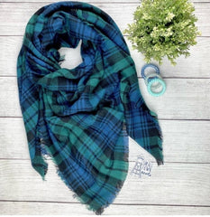 Blue Green Blanket Scarf The Magnolia Cottage Boutique