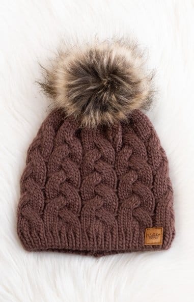 Brown Braided knit pom hat The Magnolia Cottage Boutique