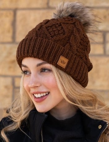 Brown Cable Knit Pom Hat The Magnolia Cottage Boutique