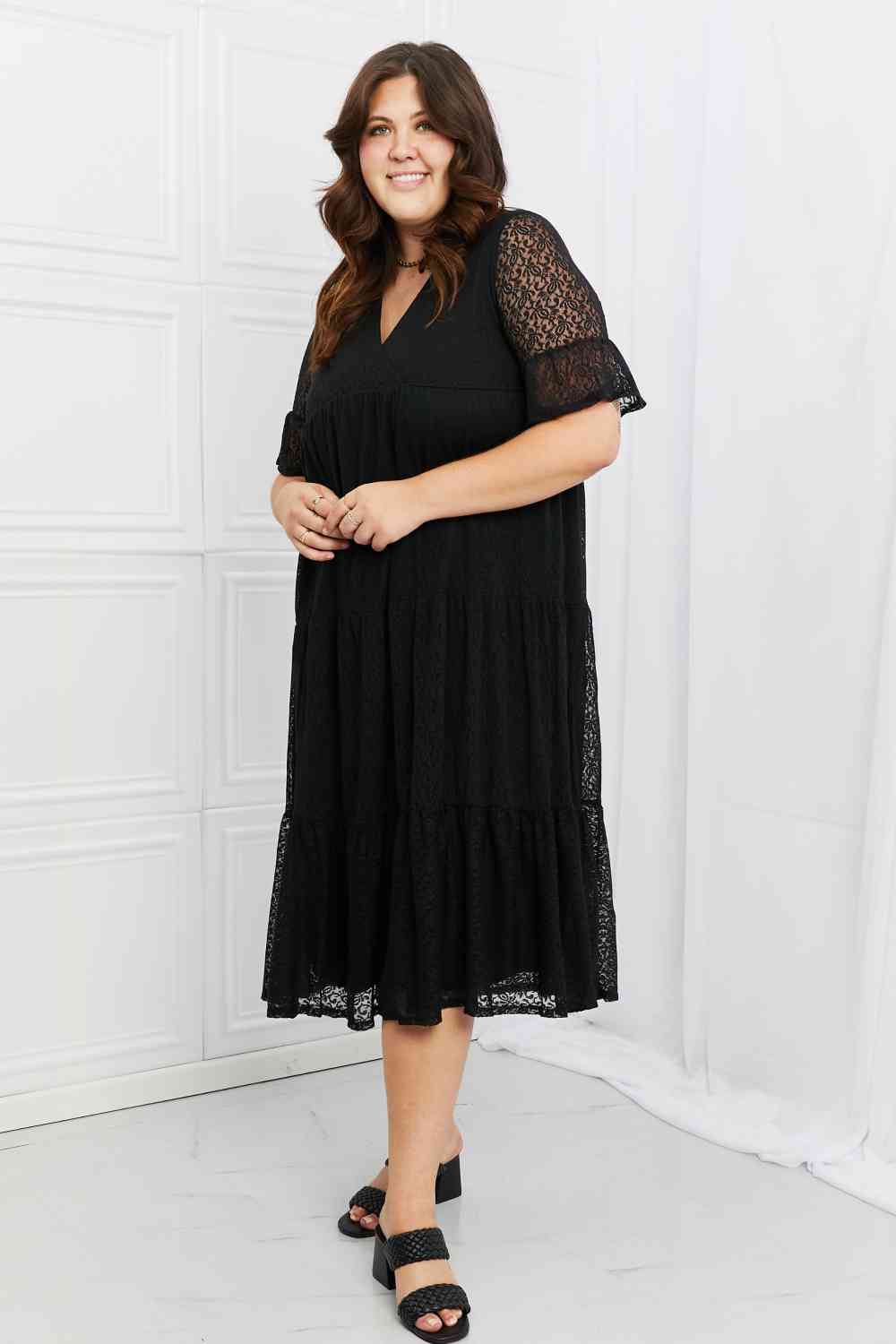 P & Rose Lovely Lace Full Size Tiered Dress Trendsi