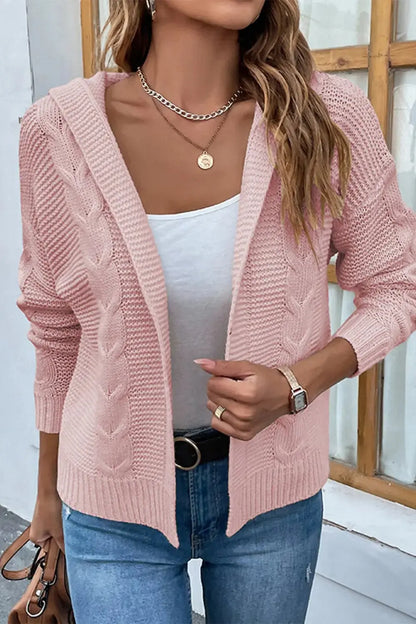 Cable-Knit Dropped Shoulder Hooded Cardigan - The Magnolia Cottage Boutique