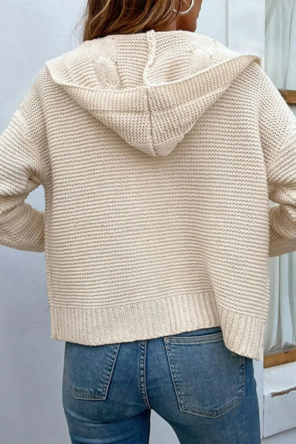 Cable-Knit Dropped Shoulder Hooded Cardigan - The Magnolia Cottage Boutique