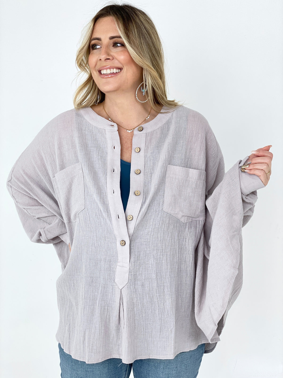 Easel Textured Cotton Linen Oversized Top Kiwidrop