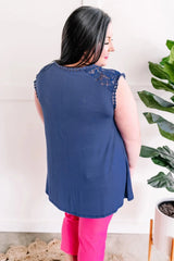 Crochet & Lace Sleeveless Top In Deep Blue - The Magnolia Cottage Boutique