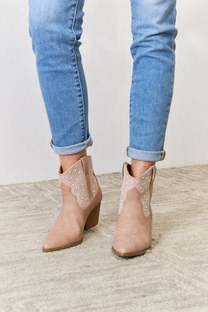 East Lion Corp Rhinestone Ankle Cowgirl Booties Trendsi