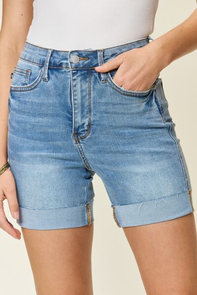 Judy Blue Full Size Tummy Control High Waist Denim Shorts Trendsi