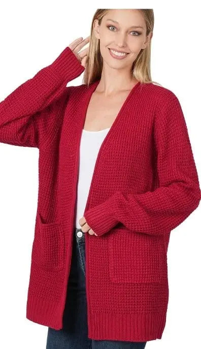 Dark Red Open Cardigan Sweater - The Magnolia Cottage Boutique
