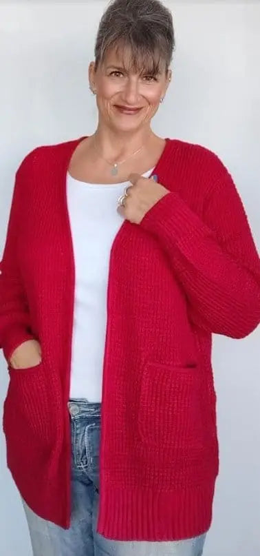 Dark Red Open Cardigan Sweater - The Magnolia Cottage Boutique