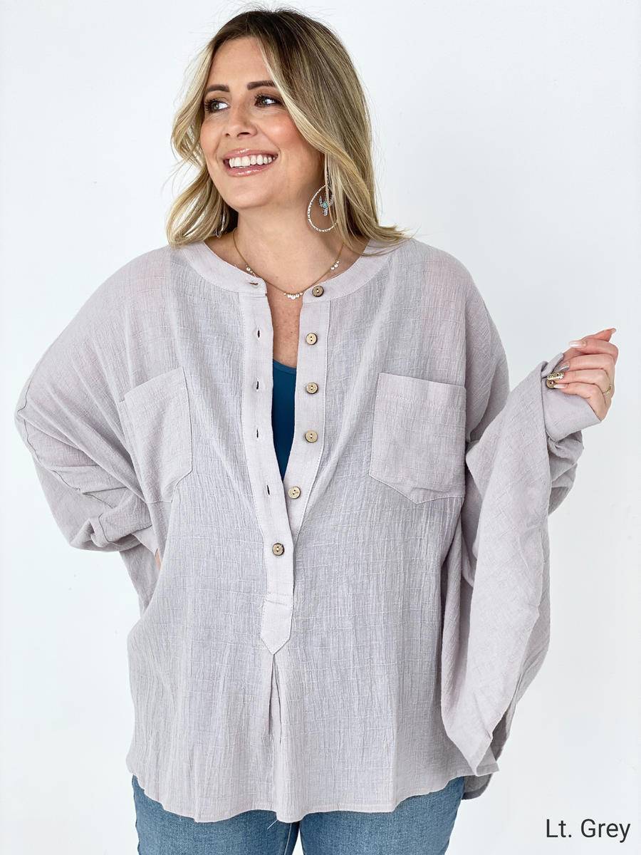 Easel Textured Cotton Linen Oversized Top Kiwidrop