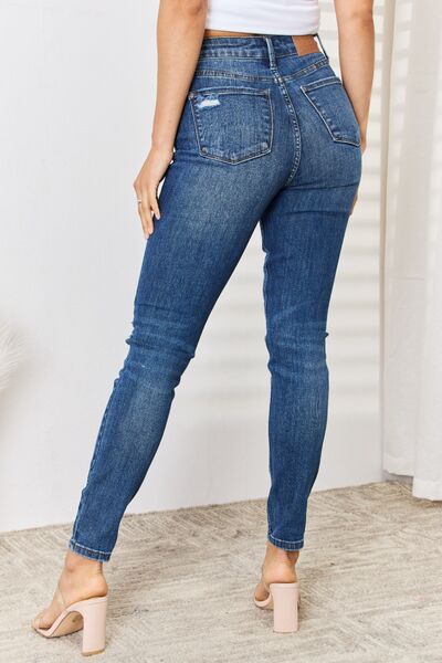 Judy Blue Full Size High Waist Distressed Slim Jeans Trendsi