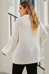 Plus Size Quarter-Button Collared Sweater Trendsi