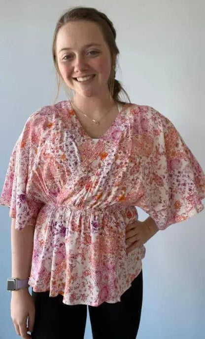 Floral print top with kimono sleeves - The Magnolia Cottage Boutique