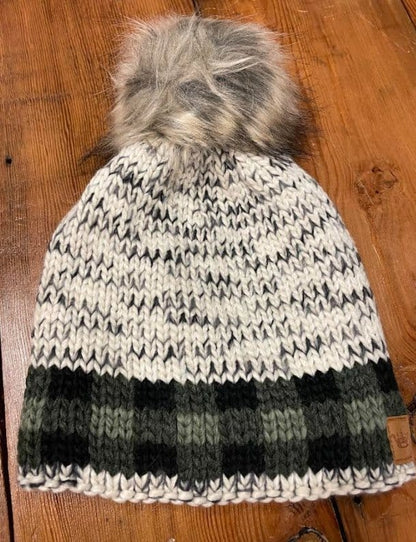 Grey heather with green plaid trim hat - The Magnolia Cottage Boutique
