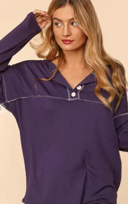 Haptics Purple Long Sleeve Solid Knit Top - The Magnolia Cottage Boutique