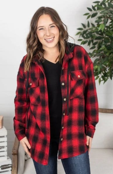 Michelle Mae Red Plaid Hooded Jacket The Magnolia Cottage Boutique